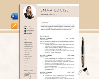 Resume Template word with Cover Letter, 1 Page Cv Template word+ 2 page resume for Canva, Minimalist Resume Professional Cv with photo