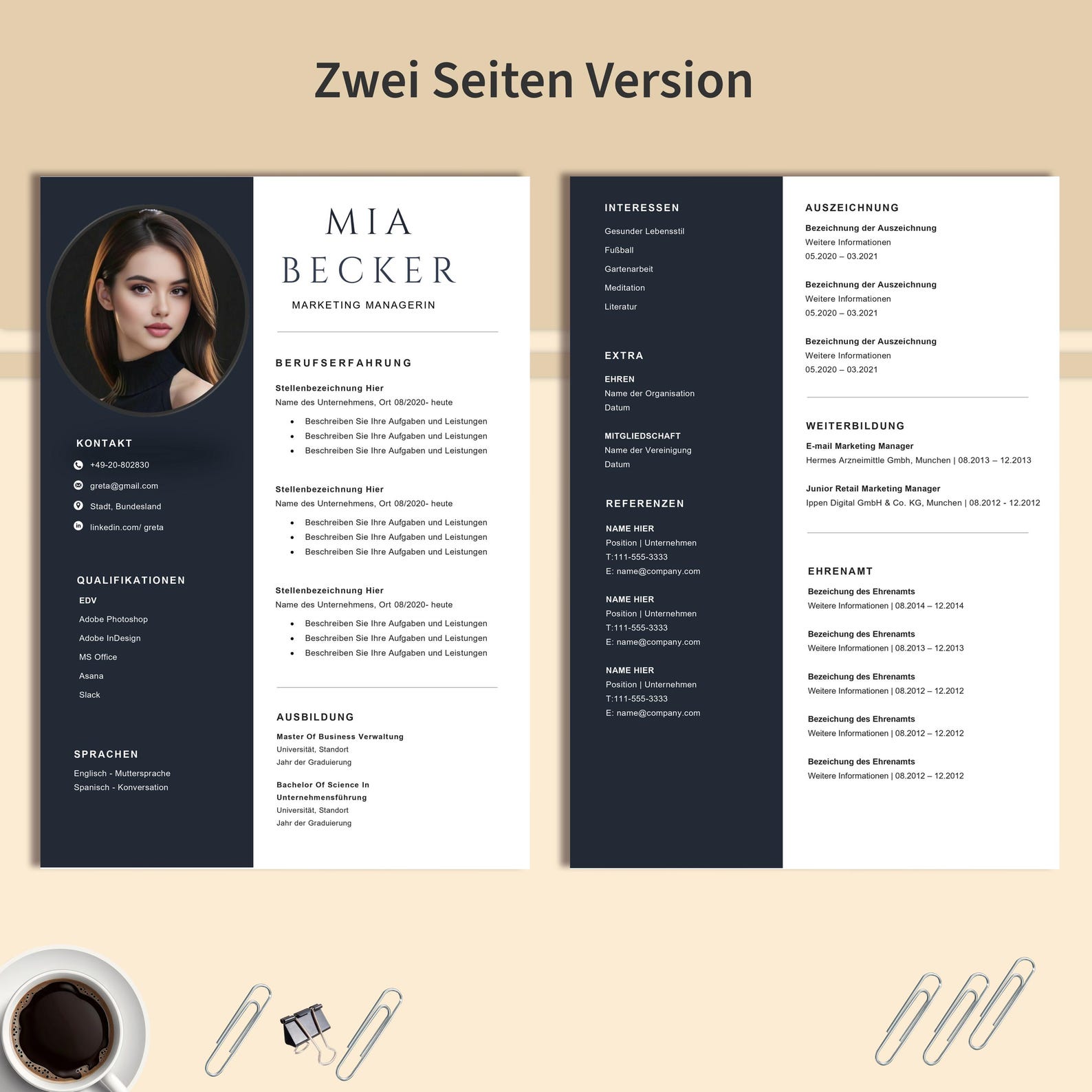 German Resume Template: CV + Cover Letter - Editable Word/pages - Etsy