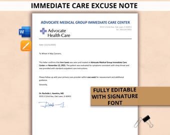 Lettera di giustificazione del medico compilabile per il lavoro, lettera di giustificazione del medico per infortunio, lettera di giustificazione per cure immediate/urgenti completamente modificabile in MS Word