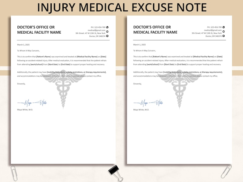 Notes Due Back Image Fillable Doctors Note for Work, Doctor Excuse Note Due to Fracture ...