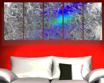 silver background art-office home wall decor-entrance Metal art-coloured light reflect art-Modern original handmade artwork-artist Lubo 64"