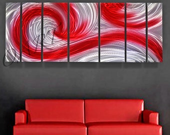 Red METAL art painting-red home wall art-office beach decor-bar hotel lobby decoration-Ocean Dance-original handmade wall decor artist Lubo