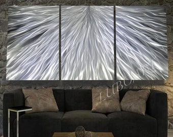 Large Silver Metal Art-Home wall decor-background Office Decor-LED RGB color light reflect art-Original handmade artwork Artist Lubo 74"x36"