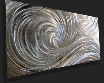Ocean Wave Metal Wall Art Silver Aluminum Sculpture handmade Light Reactive artwork