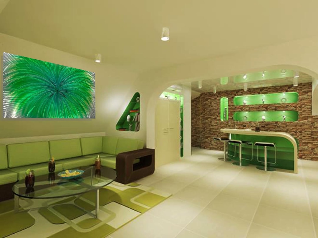 Large Green Metal Wall Decor, Huge Green Home Decorbig Living Room Art