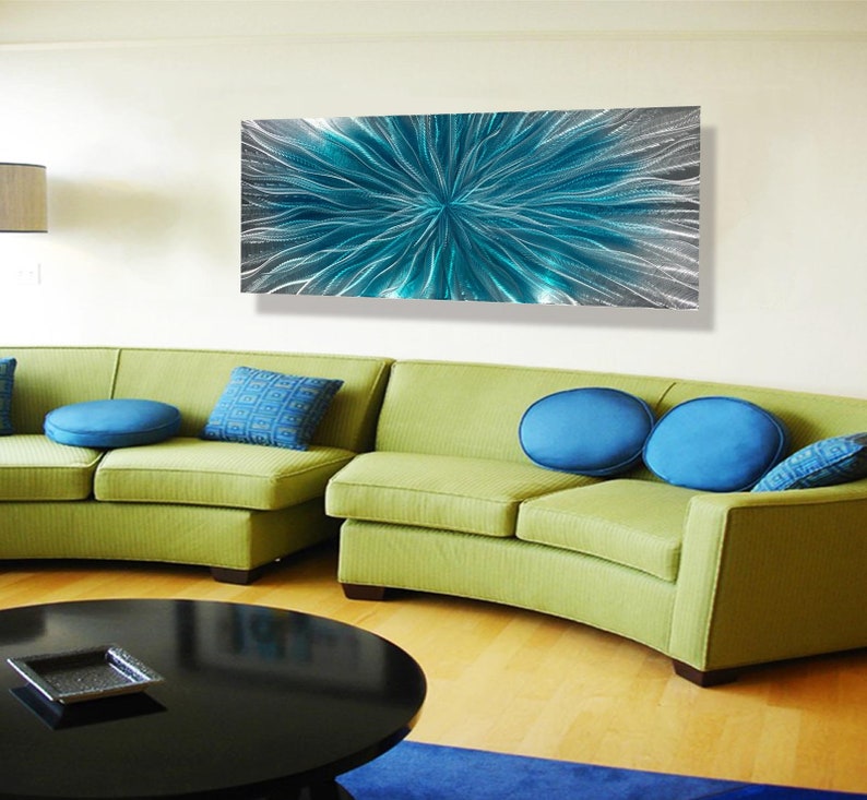 Turquoise Teal Metal.wall Decor, Lobby Decor Art, Coffee Bar Sculpture