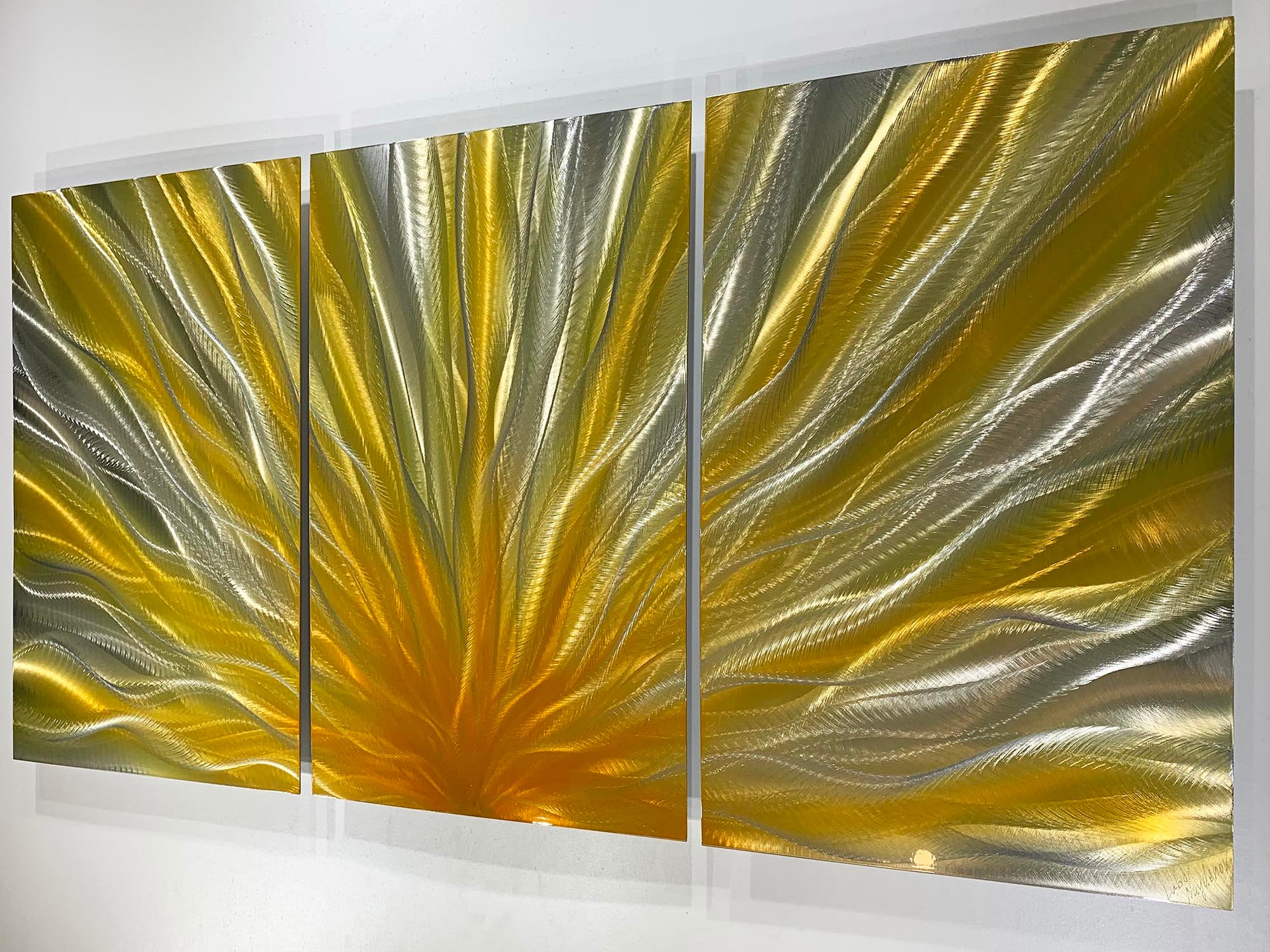 Modern wall abstract Metal art Golden yellow painting brush Etsy