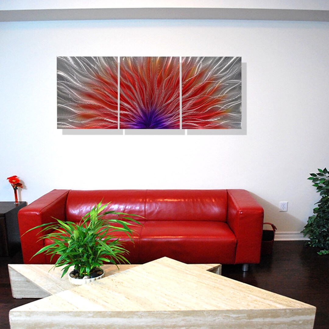 Metal Wall Art Red Purple Painting Office Cottage Living Room Etsy