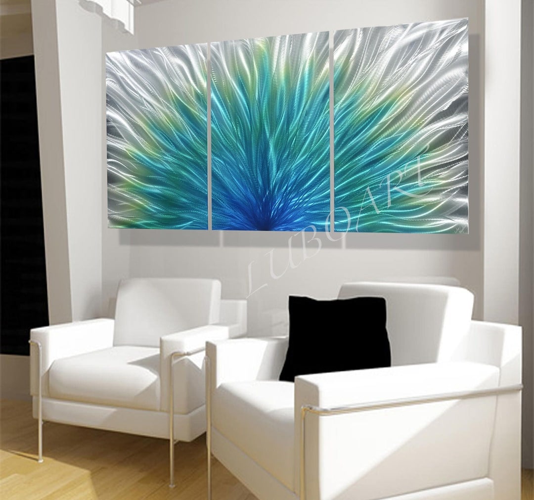 Photo inspiration: Massive Wall Art For Office Reference: Turquoise Blue Huge Wall Decor Large Metal Art Painting Living