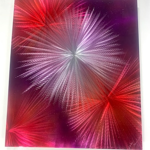 Fireworks Metal art Wall Decor-red purple abstract painting bar restaurant art office home patio wall decor Original handmade not print 24&quot;