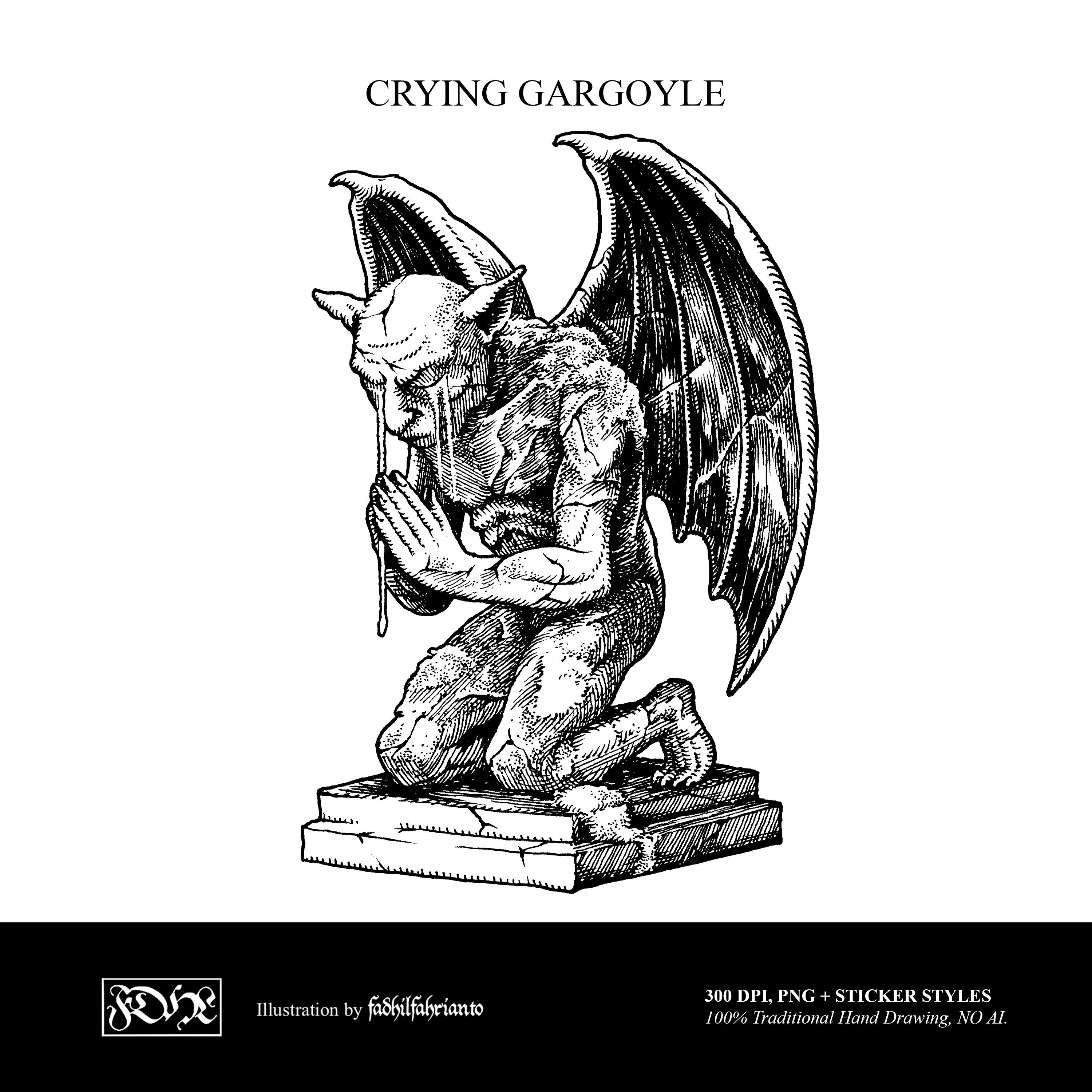 Gothic Crying Gargoyle PNG Clip Art, Medieval Monster Illustration ...