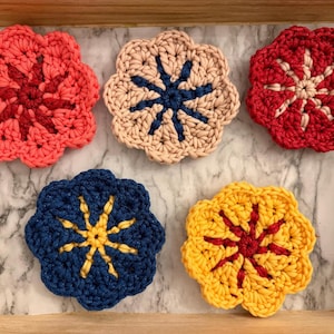 Colorful Crocheted Flower Scrub Pads [Nylon] 2-Pack | Mix and Match Colors | HouseWarming Gift | Handmade Dish Cloth for Kitchen