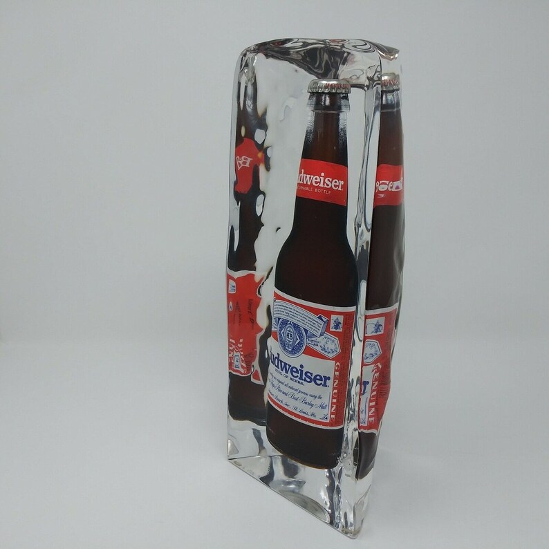 Vintage BUDWEISER Longneck Beer Bottle in LUCITE ice Block Tavern Bar