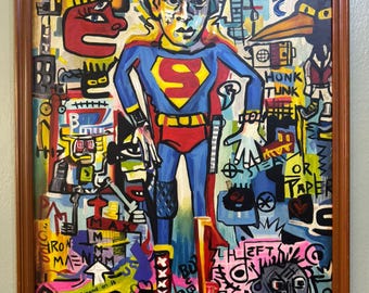 Jean-Michel Basquiat Oil on Board Framed