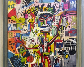 Jean-Michel Basquiat Oil on Board Framed