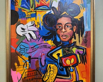 Jean-Michel Basquiat Oil on Canvas Framed