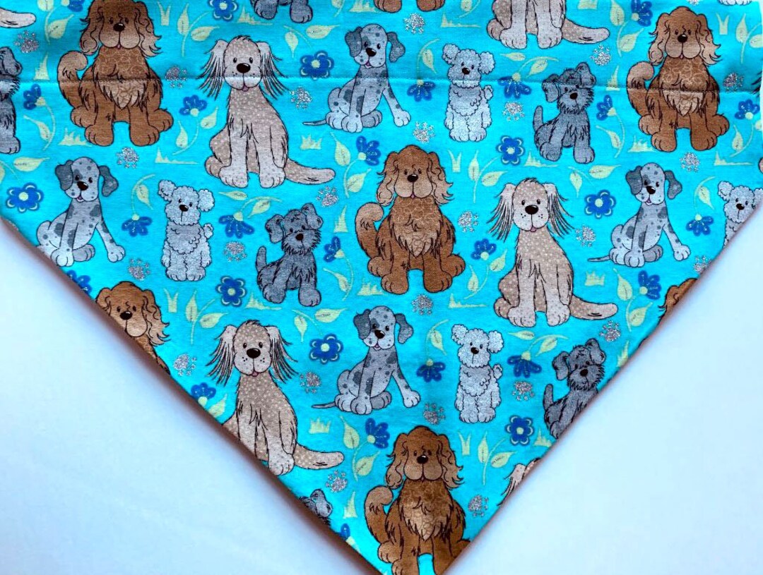 Blue Dog Bandana Assorted Dogs and Flowers Over the Collar Etsy