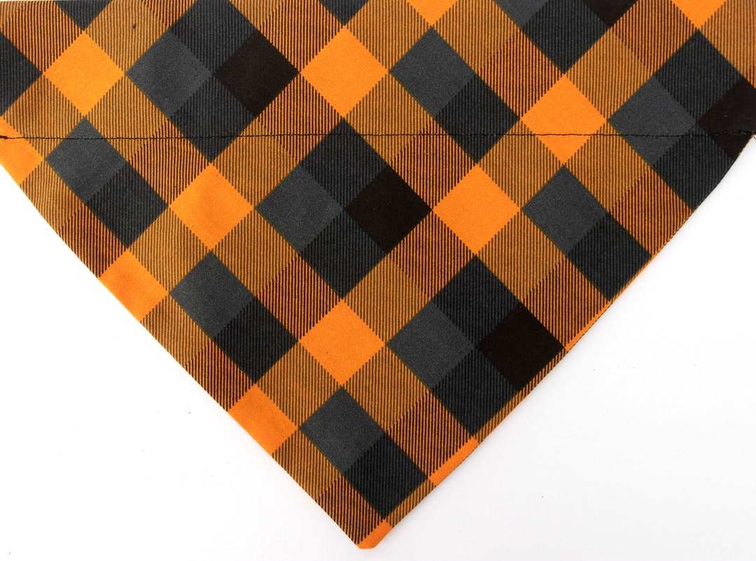 Orange and Black Plaid Dog bandana, Halloween Fall, slip over the collar scarf, neckerchief, bib for dog