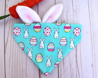 Easter Dog bandana, Spring dog Scarf,  Easter bunny and eggs bandana, Slip over the collar bandana, dog cat accessory, Pet gift