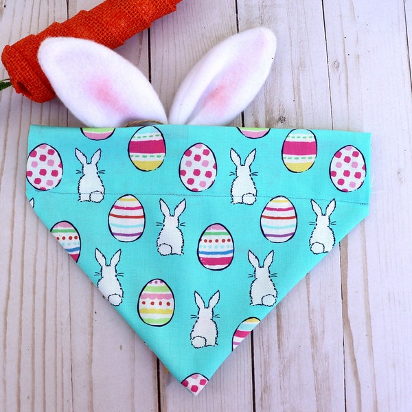 Easter Dog bandana, Spring dog Scarf,  Easter bunny and eggs bandana, Slip over the collar bandana, dog cat accessory, Pet gift