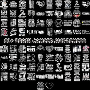 Paquete de más de 80 imágenes PNG para concienciar sobre el cáncer cerebral, cinta gris de apoyo a los guerreros.
