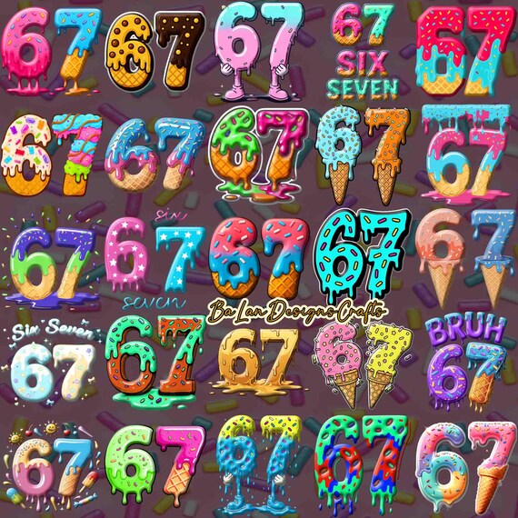 67 Drip Ice Cream PNG Bundle, 67 Birthday Png, Funny Meme Graphic Tee Design, Ice Cream Drip Number Png, Gen Alpha Sayings Png
