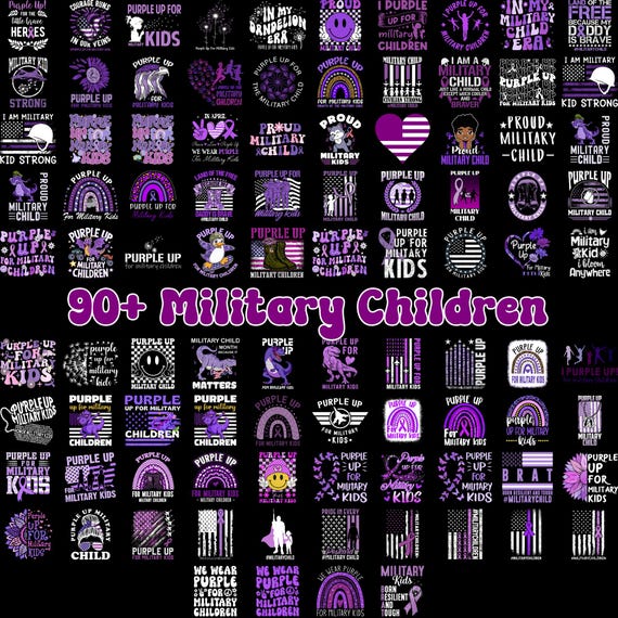 90+ Military Child Png Bundle, Purple Up Military Kids