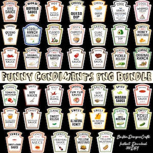Condiments Halloween PNG Bundle, Costume Labels Condiments PNG Group, Condiment funny Halloween group, Matching Thanksgiving Costume trend