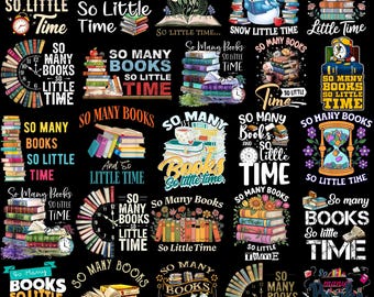 So viele Bücher, so wenig Zeit Png Bundle, Sublimationsdesign, Bücherwurm Png, Buchliebhaber Png, Retro Png, T-Shirt Design, digitaler Download