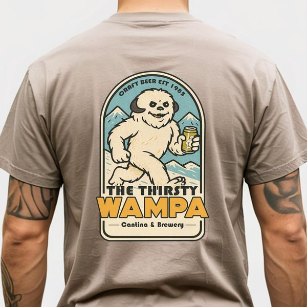 Maglietta vintage Thirsty Wampa, maglietta divertente di Star Wars, regalo per i fan, maglietta retrò vintage di Star Wars, maglietta Disneyworld, maglietta con birra, regalo per lui