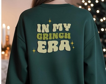 Sweatshirt In My Grinch Era, retro kerst ronde hals, schattig Grinch grafisch shirt, Grinchmas vakantietrui, grappige Grinch kersttrui