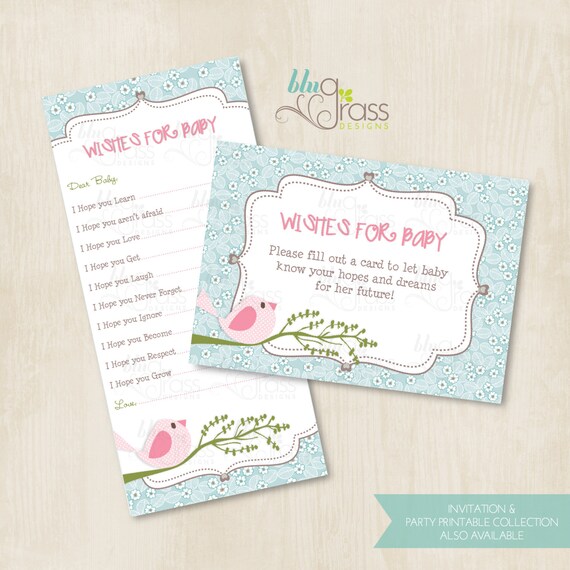 Wishes for Baby, Baby Shower Card byBluGrass Designs - Cute Birdie Il_570xn