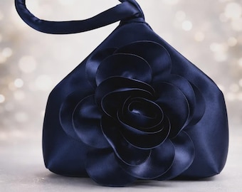 Satin Flower Clutch Purse | Elegant Wedding Wristlet
