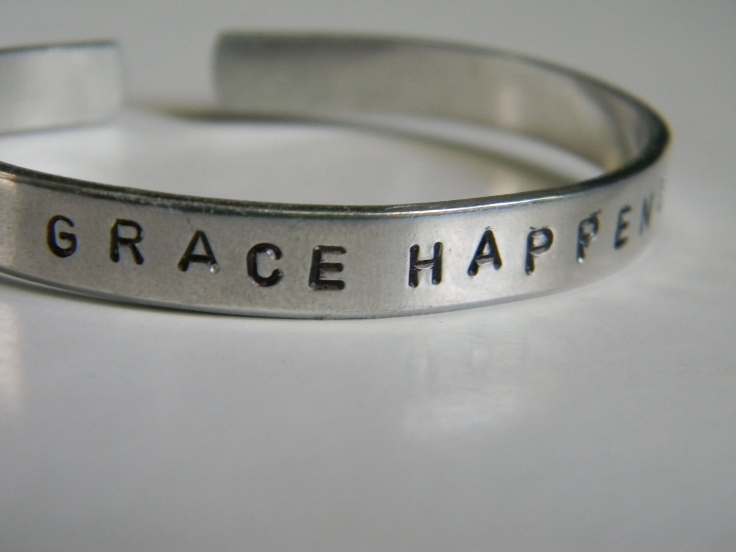 Grace Happens. Silver hand stamped bracelet | Etsy
