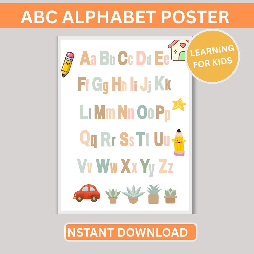 Alphabet Poster Printable, ABC Learning Chart for Kids, Preschool ...
