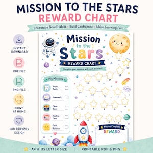 Space Theme Reward Chart, Kids Chore Behavior Tracker, Watercolor Planets (Digital Download)