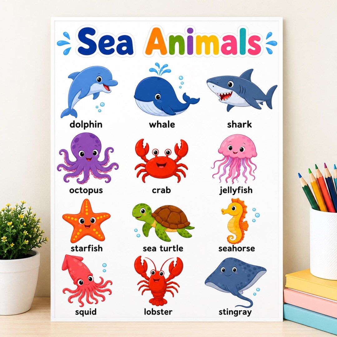Sea Animal Printable Poster for Kids, Under the Sea Wall Art, Ocean ...