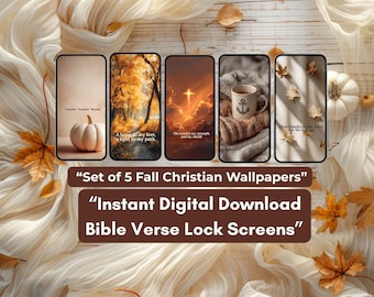Fall Christian Phone Wallpapers – Set of 5 Bible Verse Lock Screens | Faith-Based Digital Download