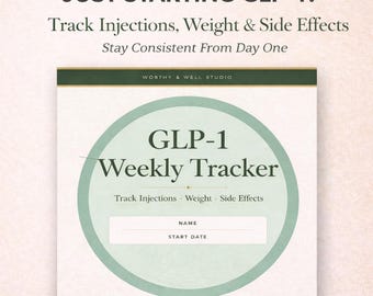 GLP-1 Weekly Tracker, 12-Week Weight Loss Injection Log, Ozempic Wegovy Mounjaro Planner, Semaglutide, Tirzepatide, Side Effects