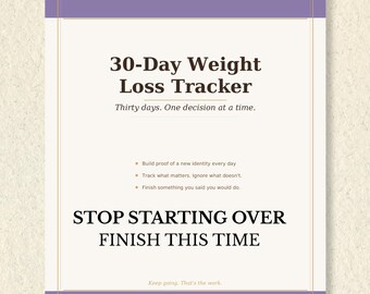 30 Day Weight Loss Tracker Printable, Weight Loss Journal for Women, Habit Tracker, Fitness Tracker, 30 Day Challenge, Weight Loss Planner