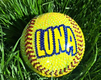 Sparkly Softball, Bedazzled, Bling, Rhinestone Softball Gift, Award or Keepsake