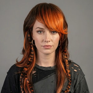 Raven - Svart Orange Emo Scene Peruk | Tigerrandig Punk Cosplay Mullet Shag Peruk | Grunge Goth Markerade Syntetfibrer med Lugg