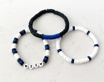 Thin Blue Line Bracelet: Personalized Police Support Heishi Bead Bracelet