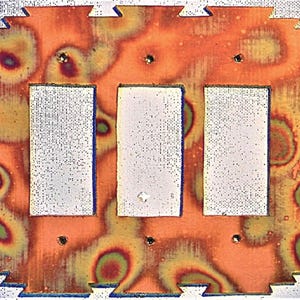 CopperCutts Heat Treated Copper 6&quot; x 7.5&quot; Triple Rocker Switch Plate Rustic Copper and Wood
