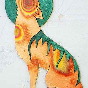 CopperCutts Coyote with Moon 8&quot; x 5&quot; Wall Plaque Rustic Copper and Wood