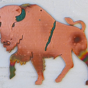CopperCutts Prancing Buffalo 4&quot; x 5&quot; Wall Plaque Rustic Copper and Wood