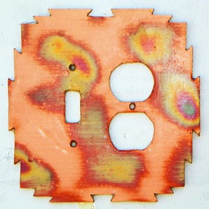 CopperCutts Heat Treated Copper 6&quot; x 6&quot; Double Combo Switch Outlet Plate Rustic Copper and Wood