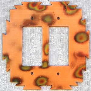 CopperCutts Heat Treated Copper 6&quot; x 6&quot; Double Rocker Switch Plate Rustic Copper and Wood