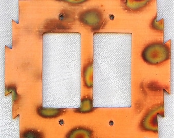 CopperCutts Heat Treated Copper 6" x 6" Double Rocker Switch Plate Rustic Copper and Wood
