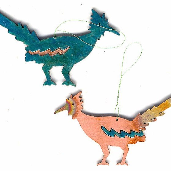 CopperCutts Roadrunner Ornament Rustic Southwest Copper and Wood with Your Choice of Primary Color